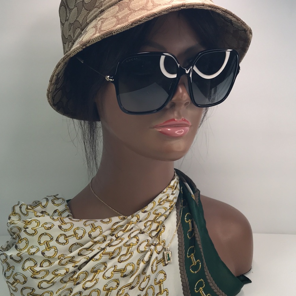 New Gucci GG1267S 001 Sunglasses Women's Black/Gold/Grey Gradient 60-15-145